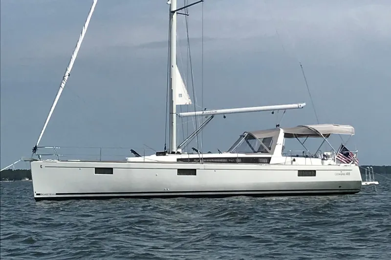 The Image of 2016 Beneteau Oceanis 48 sailing yacht on open water. - 0