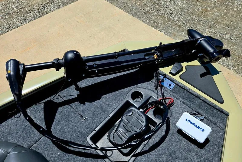 Slide: The Image of 2026 Tracker Pro Team 190 boat deck with trolling motor and Lowrance electronics. - 11
