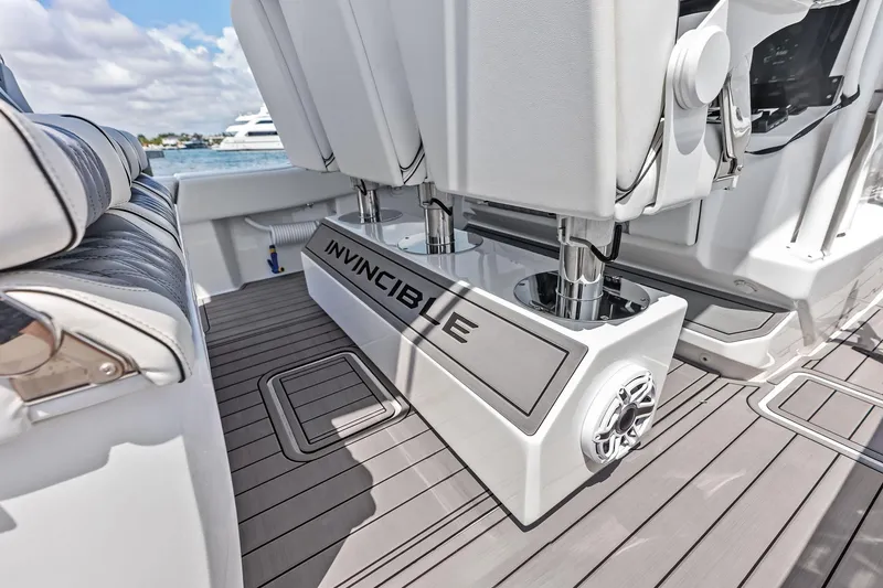 Slide: The Image of 2024 Invincible 43 Open Fisherman boat interior with sleek seating and modern design. - 16