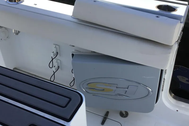 Slide: The Image of 2024 Sea Hunt Gamefish 28 Coffin Box interior with seating and storage features. - 45