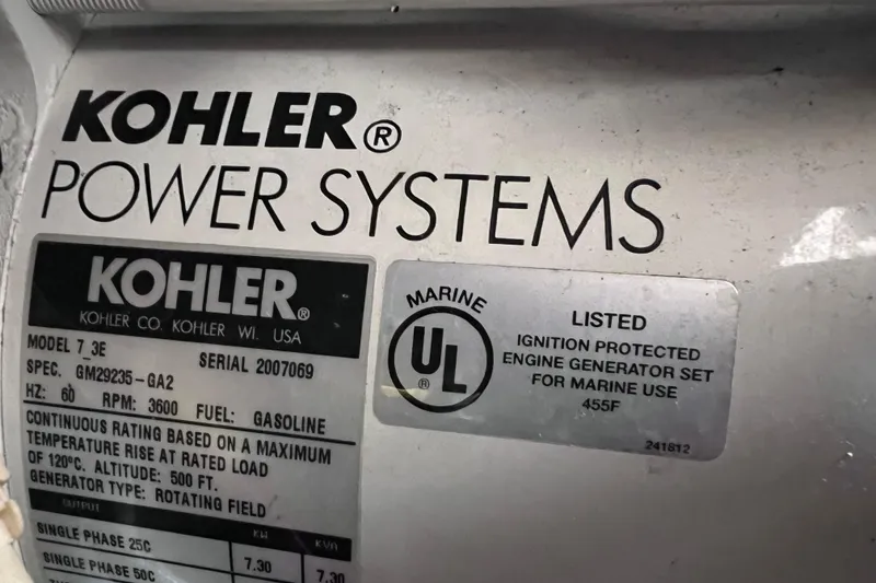 Slide: The Image of Kohler marine generator label on 2005 Hydra-Sports Vector 3300 VX boat. - 56