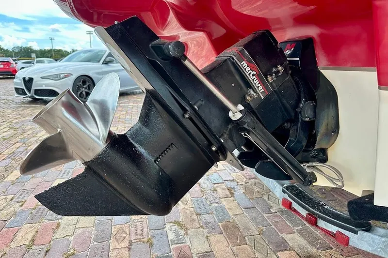 Slide: The Image of Close-up of a 2004 Sea Ray 200 Sundeck boat propeller and drive system. - 6