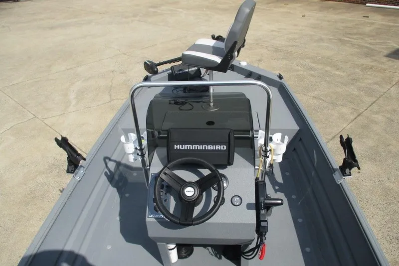 Slide: The Image of 2023 Alweld 1756 Marsh boat with Humminbird electronics and steering console. - 3