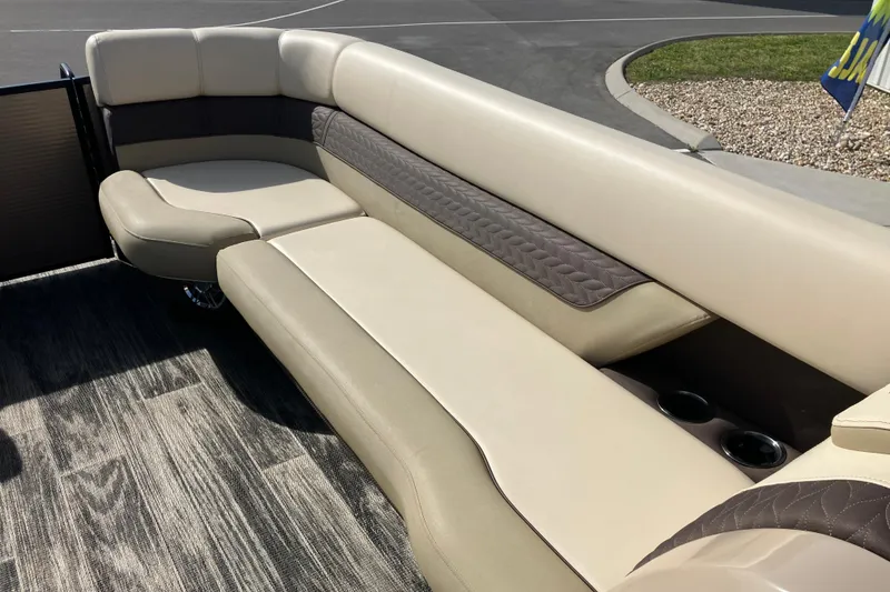 Slide: The Image of Luxurious seating on 2023 Godfrey Monaco 255 SB pontoon boat with elegant upholstery. - 25
