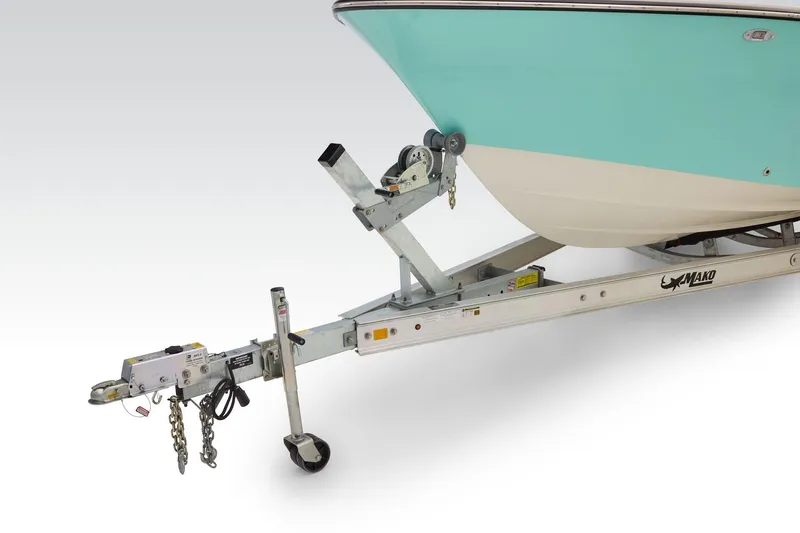 Slide: The Image of 2026 Mako 226 Center Console boat in a parking lot, showcasing sleek design and spacious seating. - 3