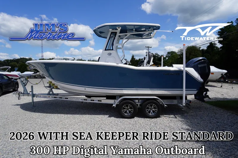 The Image of 2026 Tidewater 232 LXF boat with 300 HP Yamaha outboard on trailer at Jim's Marine. - 0