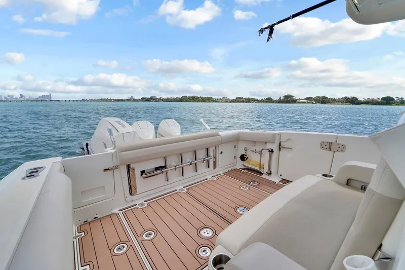 Slide: The Image of 2020 Boston Whaler 380 Outrage boat interior with scenic water view. - 41