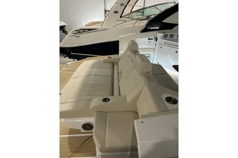 Slide: The Image of 2024 Cruisers Yachts 42 GLS OB interior with luxurious seating and modern design. - 15