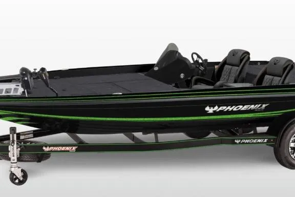 The Image of 2026 Phoenix 819 ZXL boat with sleek black and green design on trailer. - 1