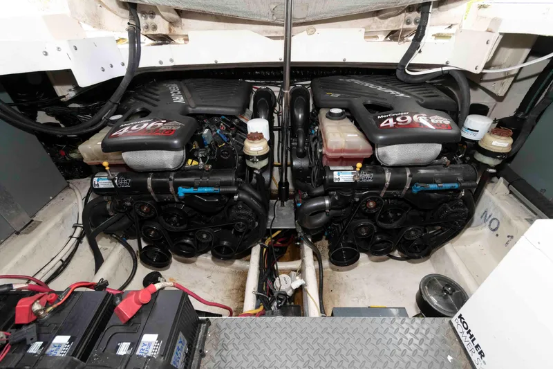 Slide: The Image of Engine compartment of a 2008 Monterey 350 Sport Yacht with twin MerCruiser engines. - 20