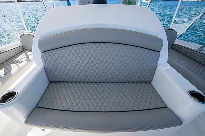 Slide: The Image of Luxurious seating on Viking 54 Convertible yacht, model year 2026. - 22