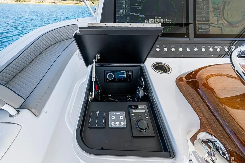 Slide: The Image of Viking 54 Convertible 2026 helm console with modern controls. - 26