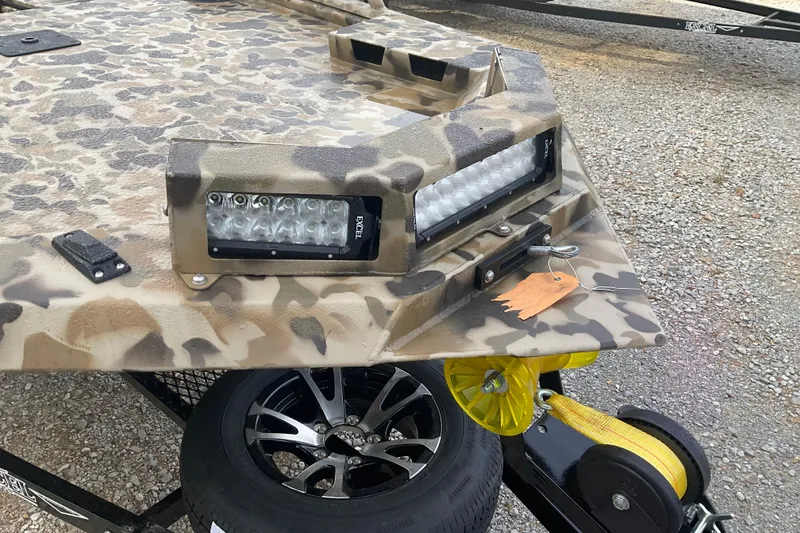 Slide: The Image of Camouflage-patterned Excel 1751 Viper F4 boat with LED lights, 2026 model. - 2