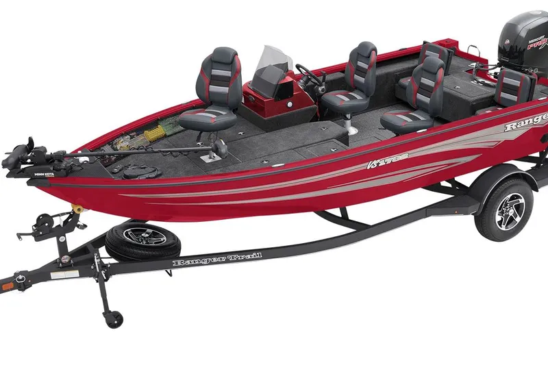 Slide: The Image of Manufacturer Provided Image: 2026 Ranger VS1782SC Reata fishing boat, red with trailer, featuring modern seating and equipment. - 83