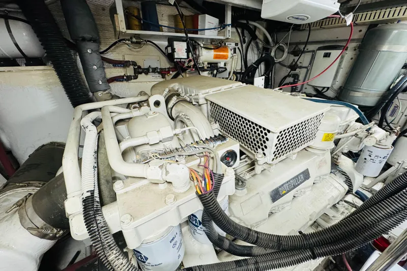 Slide: The Image of Engine room of 1991 Californian 55 Cockpit Motor Yacht with Caterpillar engine. - 111