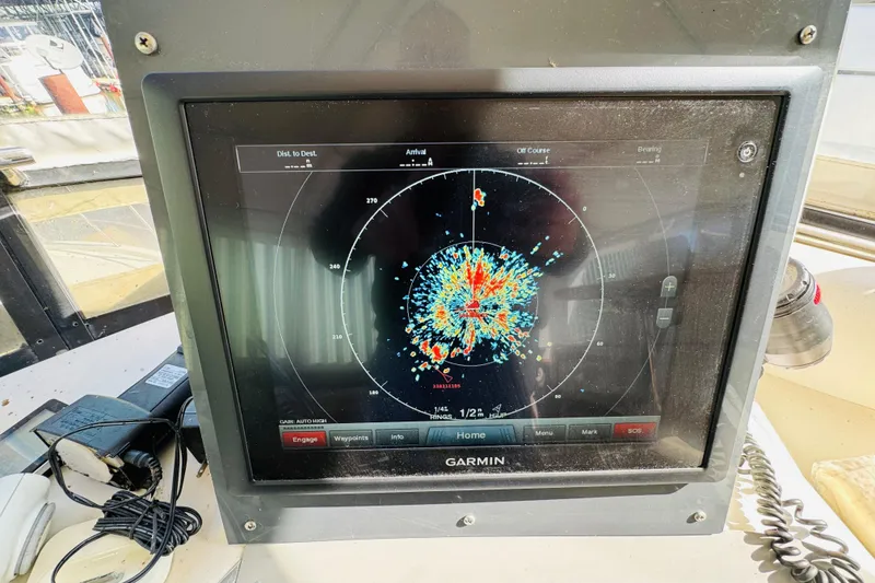 Slide: The Image of Garmin radar display on 1991 Californian 55 Cockpit Motor Yacht dashboard. - 53