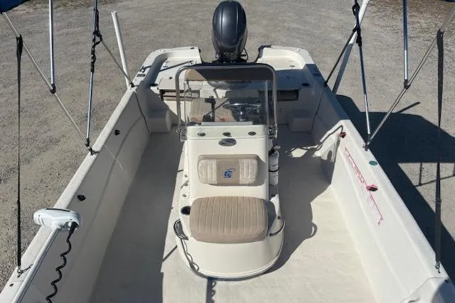 Slide: The Image of 2015 Carolina Skiff 198 DLV boat interior with console and seating. - 8