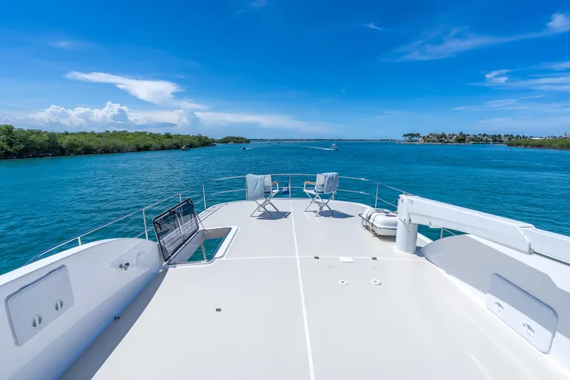 Slide: The Image of 2018 Grand Banks GB60 yacht deck with ocean view and clear blue sky. - 20