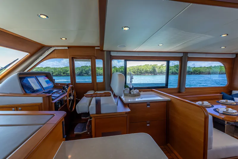 Slide: The Image of Luxurious interior of 2018 Grand Banks GB60 yacht with scenic ocean view. - 48