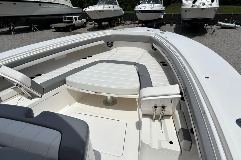 Slide: The Image of 2023 Regulator 41 boat interior with spacious seating and modern design. - 18