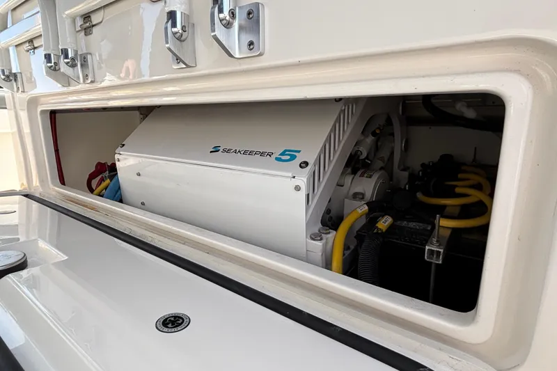 Slide: The Image of Seakeeper 5 stabilizer installed in 2023 Regulator 41 boat compartment. - 80
