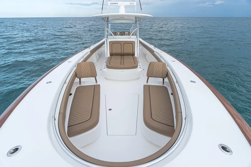 Slide: The Image of 2026 Valhalla Boatworks V-41 with luxurious seating on open water. - 5