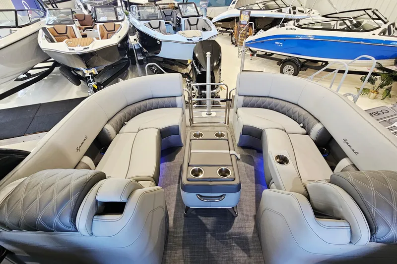Slide: The Image of Luxurious interior of 2024 Bennington RX 23 RXFBA pontoon boat with plush seating. - 8