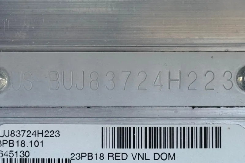 Slide: The Image of 2023 Sun Tracker Party Barge 18 DLX hull identification number and barcode label. - 28