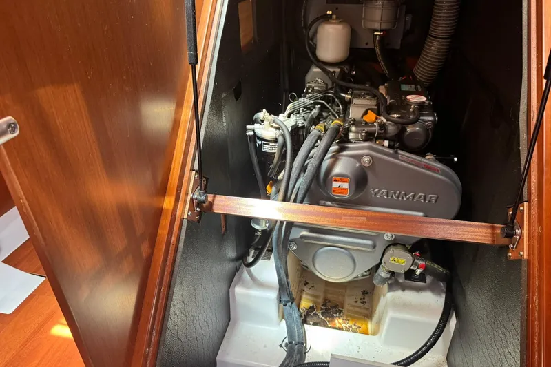 Slide: The Image of Interior of 2014 Beneteau Oceanis 45 yacht showing bathroom and cabin area. - 34