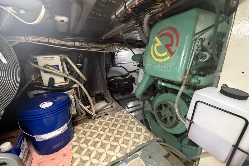 Slide: The Image of Engine room of a 1986 Bertram 46 Convertible with Detroit Diesel engine. - 88