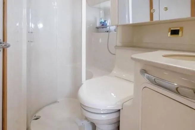 Slide: The Image of Sea Ray 460 Express Cruiser 2000 bathroom with shower and toilet. - 40