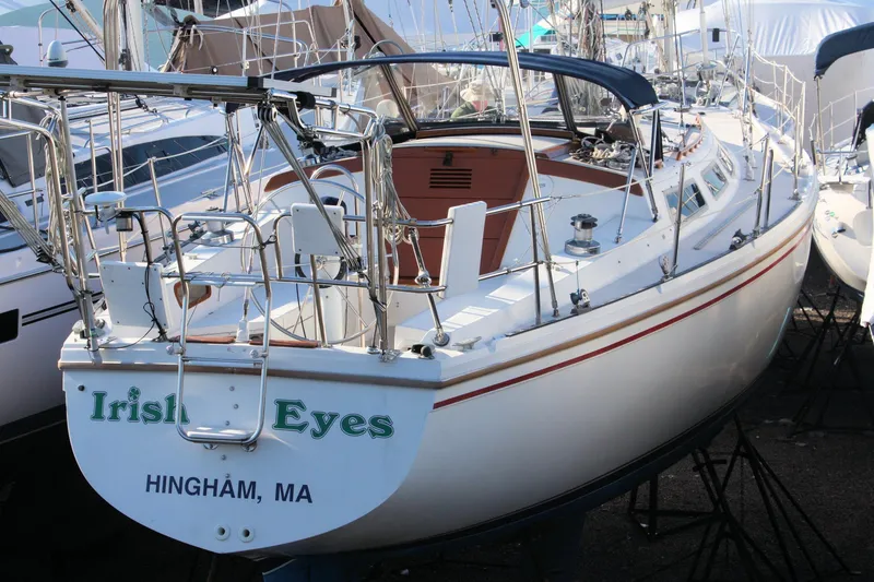 Slide: The Image of 1986 Catalina 36 sailboat named "Irish Eyes" docked in Hingham, MA. - 2
