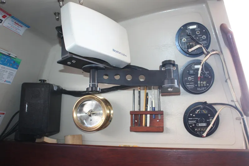 Slide: The Image of Interior of 1986 Catalina 36 sailboat with navigation instruments and mounted equipment. - 67