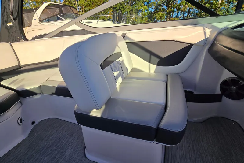 Slide: The Image of Interior of 2019 Regal 2000 ES Bowrider boat with plush seating and modern design. - 32