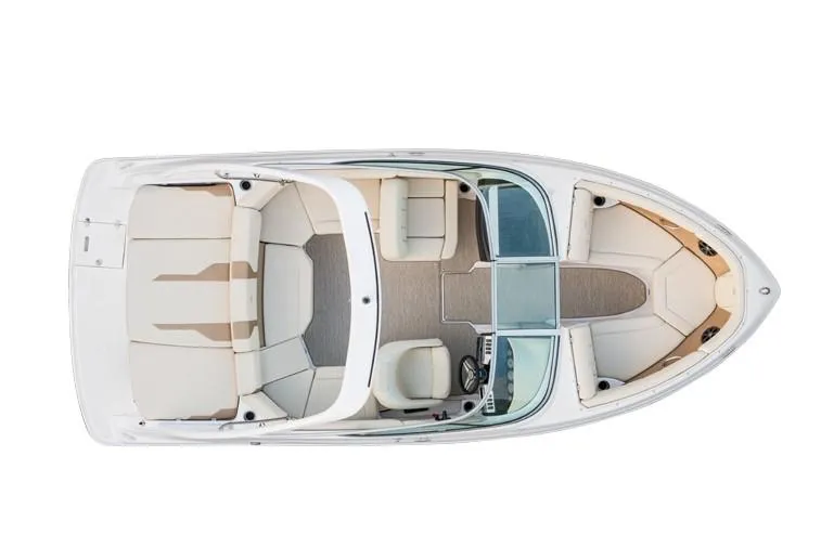 Slide: The Image of Manufacturer Provided Image: Top view of a 2019 Regal 2000 ES Bowrider boat with beige seating. - 67
