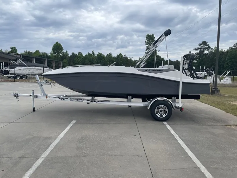 Slide: The Image of 2026 Starcraft SV 18 OB boat parked on trailer outdoors. - 3