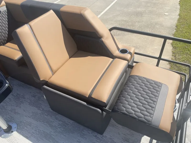 Slide: The Image of Luxurious seating area of the 2026 Sylvan L-3 LZ DH pontoon boat. - 23