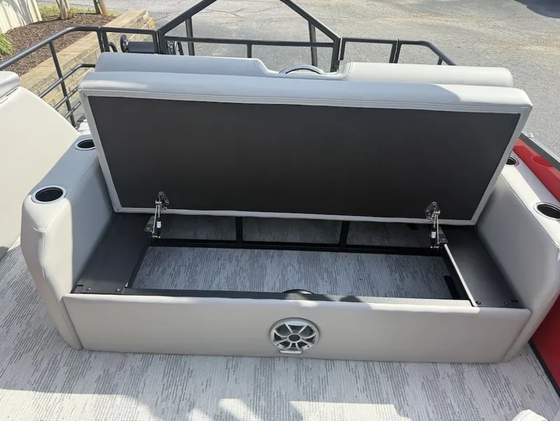 Slide: The Image of Starcraft SLS 3 Q DH 2026 boat with open storage compartment. - 20