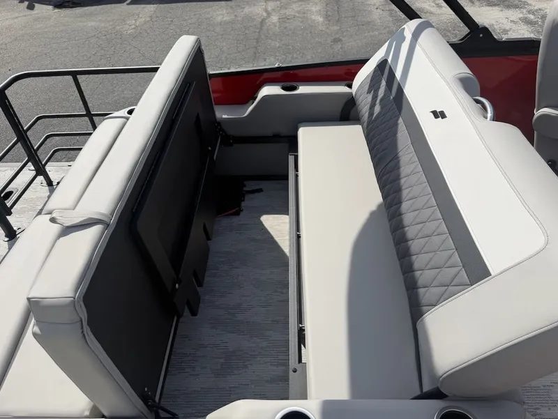 Slide: The Image of Interior of 2026 Starcraft SLS 3 Q DH with gray upholstered seats. - 23