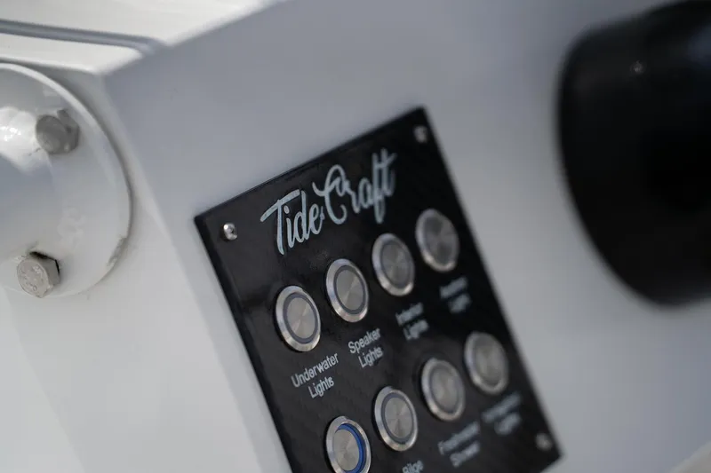 Slide: The Image of Manufacturer Provided Image: Control panel of 2025 Tide Craft Galveston 19 boat with labeled buttons. - 5
