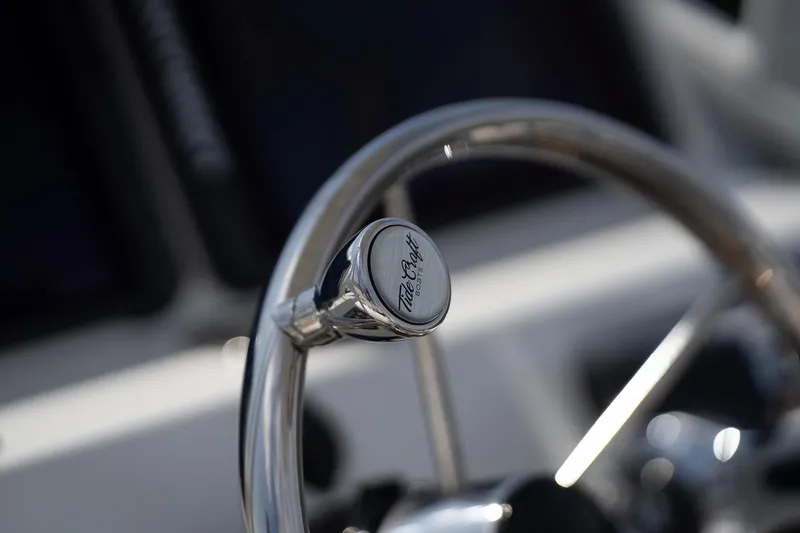 Slide: The Image of Manufacturer Provided Image: Steering wheel of 2025 Tide Craft Galveston 19 boat, close-up view. - 6