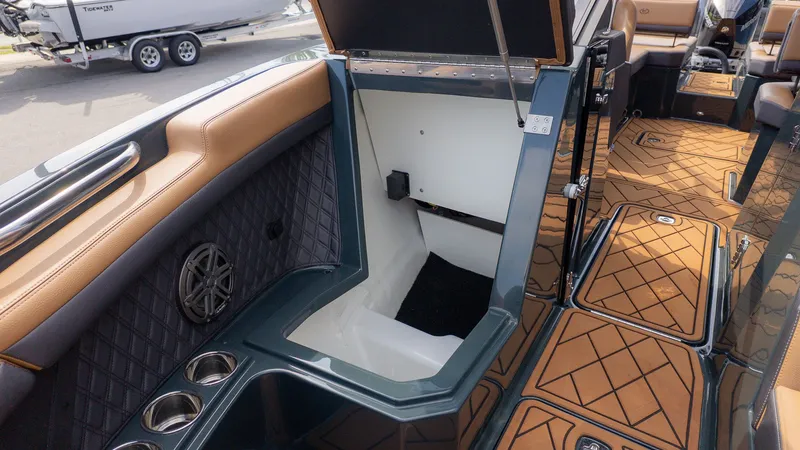 Slide: The Image of Interior of 2026 Cobalt R6 boat with luxurious features. - 26