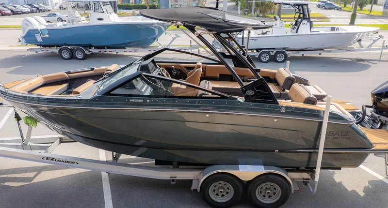 Slide: The Image of 2026 Cobalt R6 boat on trailer, side view. - 6