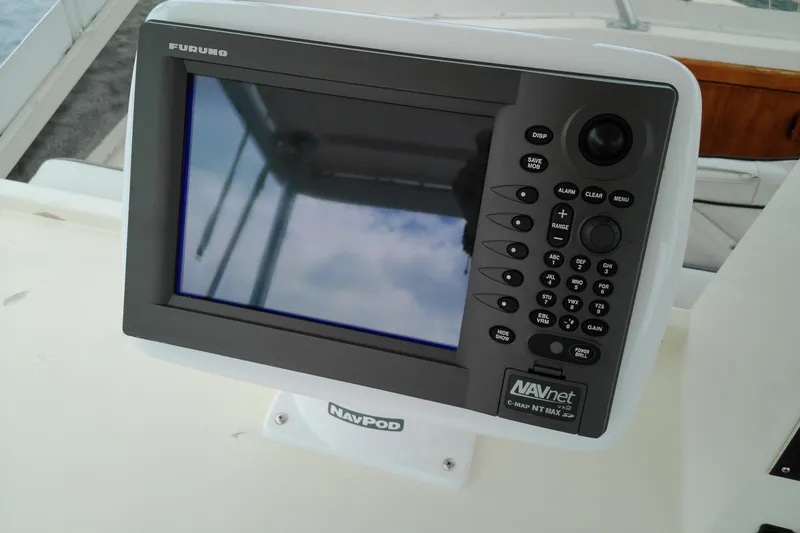 Slide: The Image of Furuno NAVnet marine display on 1986 Viking 44 Motor Yacht dashboard. - 12