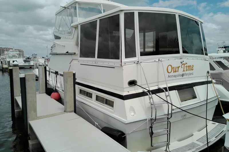 Slide: The Image of 1986 Viking 44 Motor Yacht docked, named "Our Time," Annapolis, Maryland. - 28