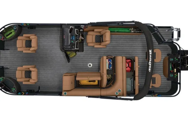 Slide: The Image of Top view of 2026 Ranger 220F boat interior with seating and storage. - 3