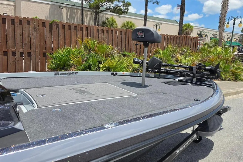 Slide: The Image of 2026 Ranger Z521R Cup-Equipped boat with Garmin equipment, parked outdoors. - 17