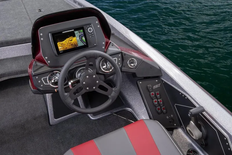 Slide: The Image of Manufacturer Provided Image: 2019 Skeeter ZX 200 boat dashboard with steering wheel and fish finder. - 22