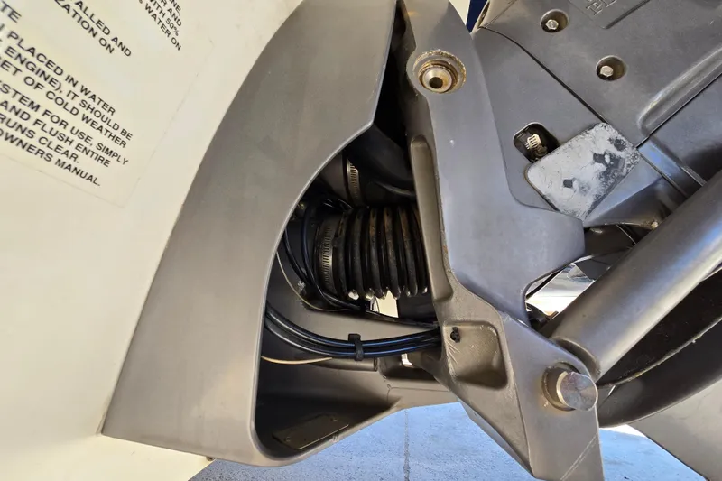 Slide: The Image of Close-up of 2010 Chaparral Sunesta 224 boat engine components and wiring. - 18