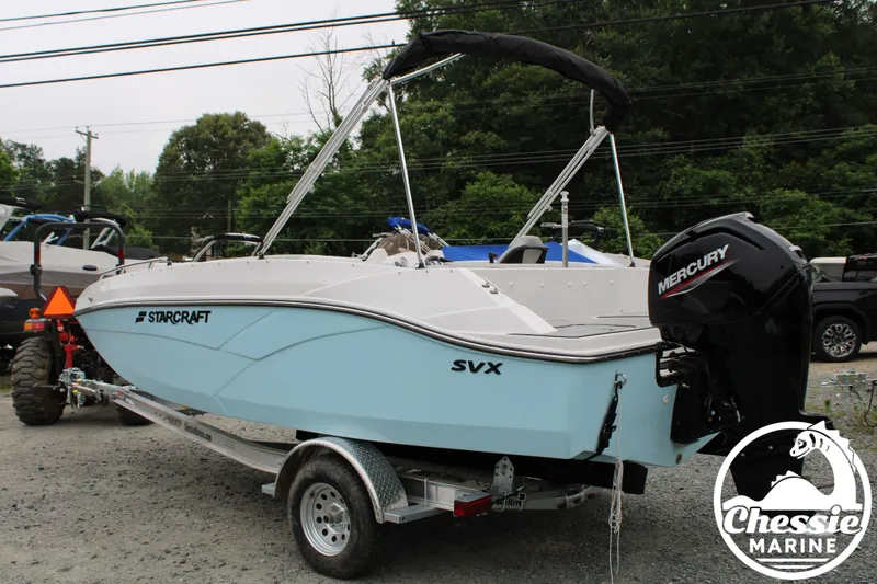 Slide: The Image of 2025 Starcraft SVX 171 OB boat with Mercury engine on trailer. - 5
